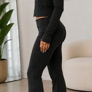 Imani Women Fashion Casual 2-Piece Fold-Over Yoga Pants Set – Black