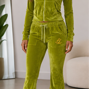 Kiara Women Teen Velvet Hooded 2-Piece Pants Set – Apple Green