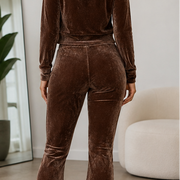 Kiara Women Velvet Hooded 2-Piece Pants Set – Light Khaki